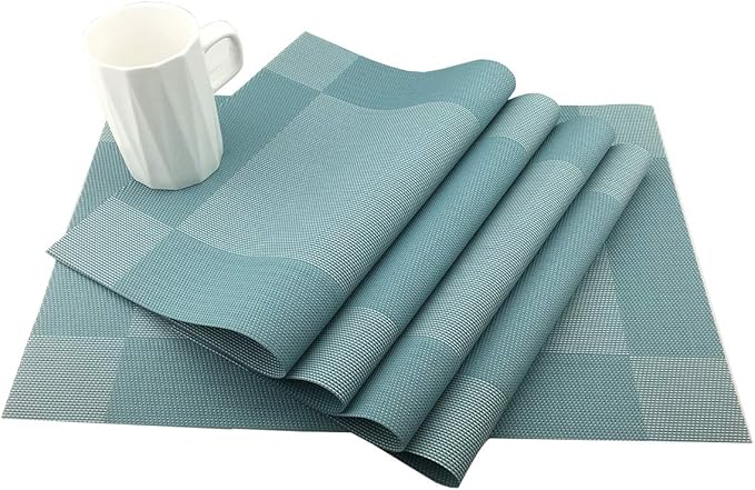 Gugrida Vinyl Blue Placemats Heat Resistant Dining Table Mats Non-Slip Washable Place Mats Set of 6 （Blue）
