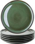 LERATIO Ceramic Dinner Plates Set of 6, 10.5 Inch Reactive Glaze Porcelain Plates, Modern Shape Dinnerware Dishes Set for Kitchen,Microwave&Dishwasher&Oven Safe, Scratch Resistant-Green