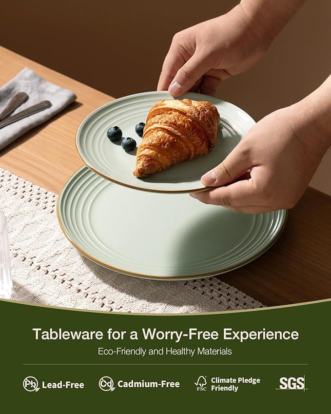 Famiware Jupiter Dinnerware Set, Plates and Bowls Dish Sets for 6 (18 Pieces), Microwave and Dishwasher Safe Stoneware Speckled Tableware, Chip and Scratch Resistant, Light Green