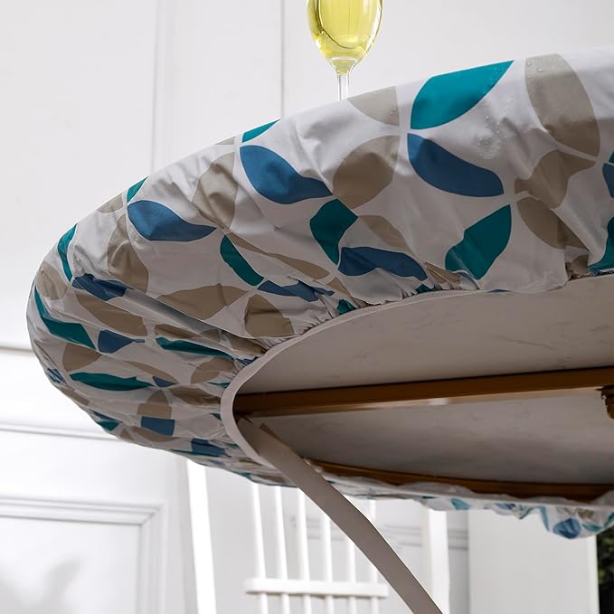 Walrus Round Vinyl Fitted Tablecloth with Flannel Backing Elastic Edge Design Table Cover Waterproof Oil-Proof PVC Table Cloth Stain-Resistant Best for 45"-56" Round