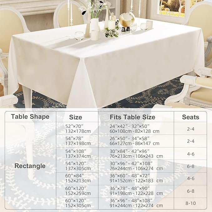 Smiry Rectangle Table Cloth, Waterproof Anti-Scratch Polyester Tablecloth, Decorative Washable Fabric Table Cover for Dining, Buffet, Parties and Outdoor, 60x102, Beige