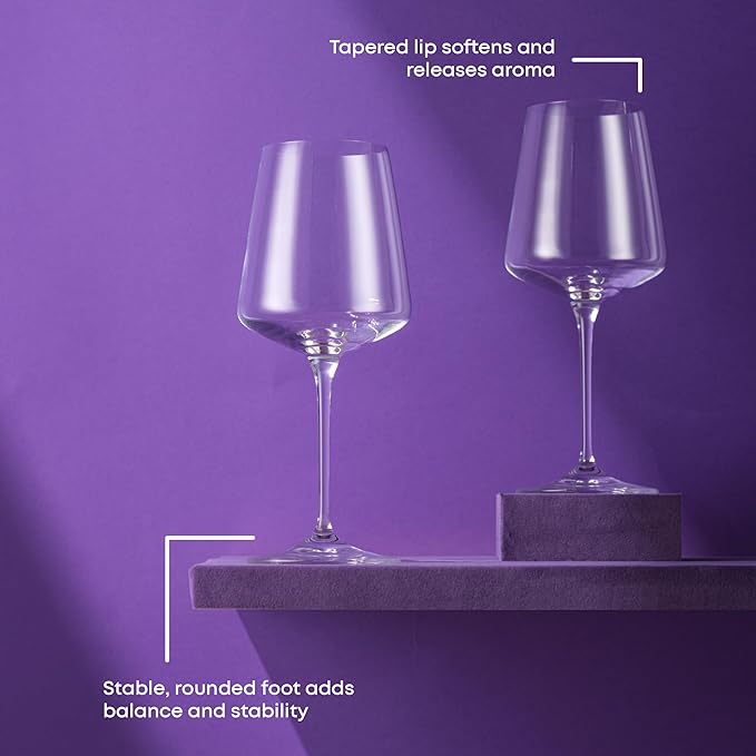 JoyJolt Sidney Red Wine Glasses Set of 4 | 19 oz Modern Wine Glasses with Long Stem | Home Bar Glass Set | Wedding Registry, Birthday, Anniversary, Gifts | Premium Crystal Stemware Made in Europe