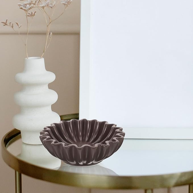STOBAZA Decorative Wavy Edge Bowl 6-inch Black Ceramic Key Holder Jewelry Storage Tray Snack Holder for Entryway Tabletop Home Décor