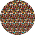 Small Round Tablecloth, Mushrooms Washable Polyester Table Cloth for, Attractive Various Cartoon Leaves and Mushrooms Graphic, Fit Round Tables 32inch Diameter, for Xmas/Parties/Home, Brown