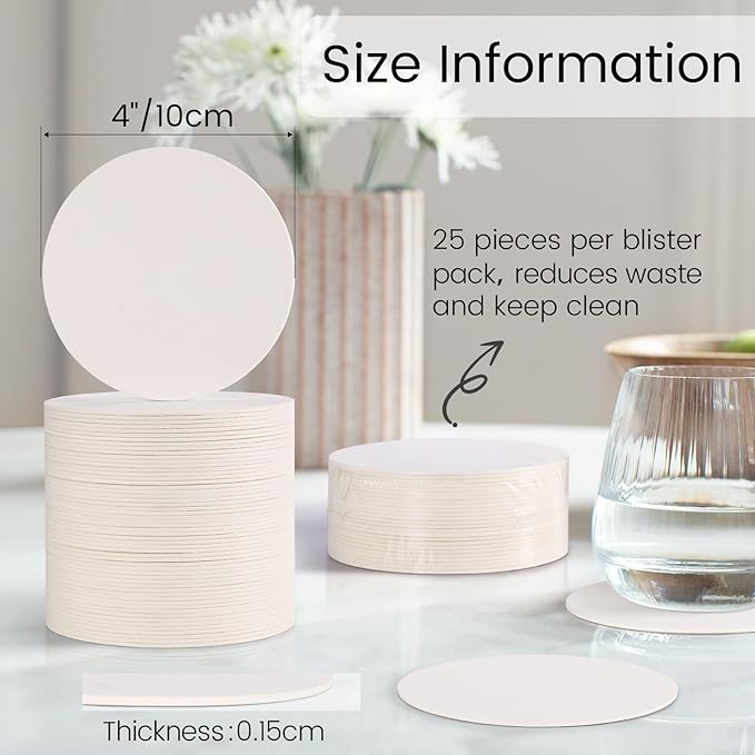 600 Pieces Disposable Paper Coasters, GOH DODD Thickened (1.5MM) 4 Inch Bar Coasters Bulk Absorbent Cardboard Blanks Doilies for Drinks DIY Arts Crafts Wedding Party Gifts Education, White, Round