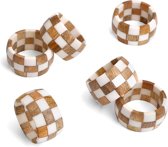 ALPHA Living HOME Rustic Napkin Rings Setof 12 - Handmade Epoxy & Wood Napkin Holders for Table Decor, Wedding, Easter, Thanksgiving, Party & Dining – Modern Farmhouse Accessories (Brown Cream)