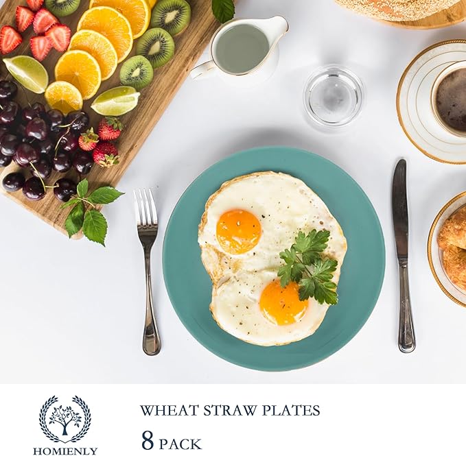 Homienly Wheat Straw Dinner Plates Set of 8, 10 Inch, Microwave and Dishwasher Safe, Unbreakable Kids Plates, 4 Colors (Multi), MS 01