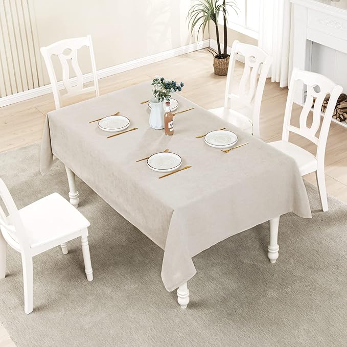 BALCONY & FALCON Square Tablecloth - Small Waterproof Table Cloth, Wrinkle Resistant Table Cover Fuzzy Fabric Tablecloths for Dining Kitchen Wedding and Outdoor Decoration (Beige, 55"x55")