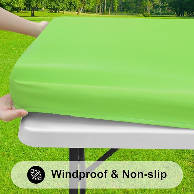 Smiry Rectangle Tablecloth, Elastic Fitted Flannel Backed Vinyl Tablecloths for 6ft Folding Tables, Waterproof Wipeable Table Covers for Indoor, Outdoor, Picnic and Camping (Lime Green, 30"x72")
