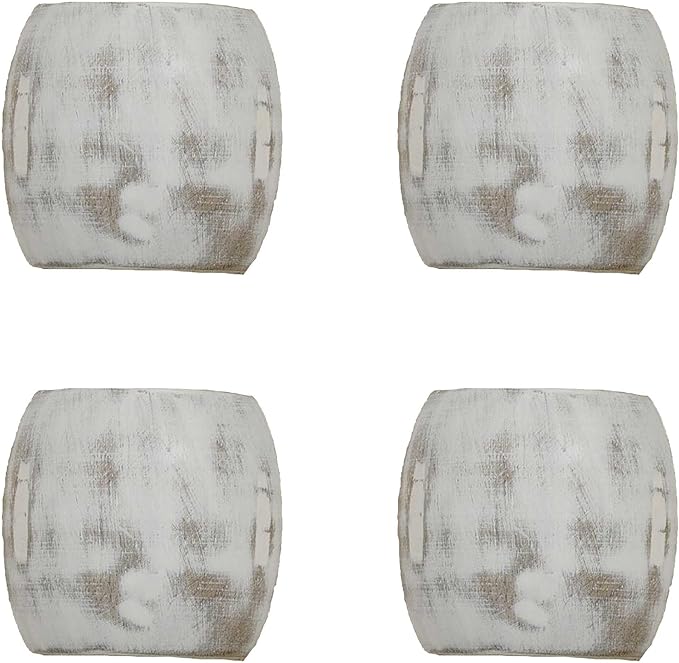 Split P Sun Washed Cuff Napkin Ring Set of 4 | Rustic Cream Mango Wood Napkin Holders with Antique Finish | 2" x 2.5" | Farmhouse, Coastal & Boho Table Decor