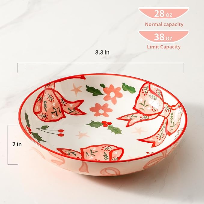 42 OZ Pasta bowls Set of 4, Pink Plates and bowls for Kitchen,Dinner, Christmas and Daily Meals, Versatile Salad Bowls for Holiday Entertaining,Microwave and Dishwasher Safe, Pink