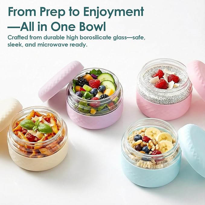 16 oz (2 Cup) Glass Lunch Bowl Container with Lid | Leak & Spill Proof, BPA-Free, Microwave & Dishwasher Safe, Airtight Meal Prep & Food Storage Jar for Lunch, Salad, Soup, Oats, Stew, Yogurt