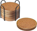 6 Pack Coasters for Drinks Absorbent, 4.3 inches Cork Coasters for Coffee Tables, Wooden Drink Coasters for Table Protection, Cute Coasters for Kitchen, Farmhouse, Bar, and Office (Dark Brown)