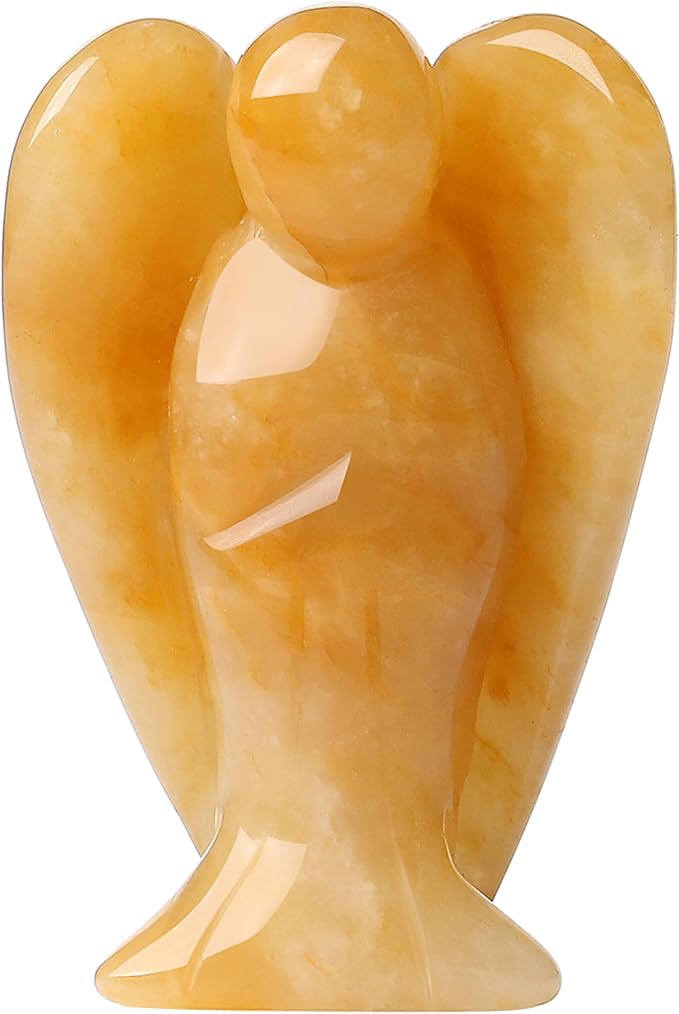 YATOJUZI 2" Yellow Jade Angel Decor Crystals Polished Natural Stone Sculpture Statue Home Room Office Desk Decoration Guardian Hand Carved Cute Figurines Energy Reiki Gifts for Women Men