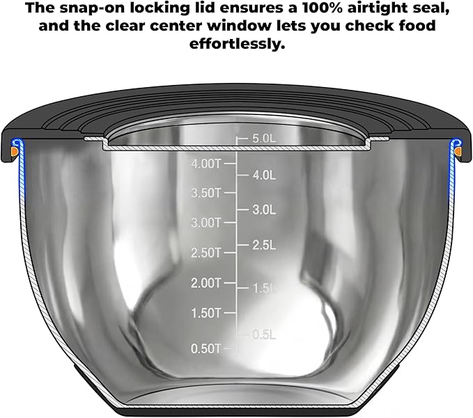 Stainless Steel Mixing Bowls with Lids – Set of 5 Large Nesting Metal Bowls for Kitchen, Baking, Cooking, Food Prep & Storage, Non-Slip Base, Dishwasher Safe,Black