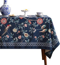 patdrea Designer Vintage Dark Blue Linen Rectangular Tablecloth,Navy French Floral and Birds Pattern Table Cloth,Decoration Table Cover for Kitchen,Dining,Tea Party,Home,Christmas,63"*94"