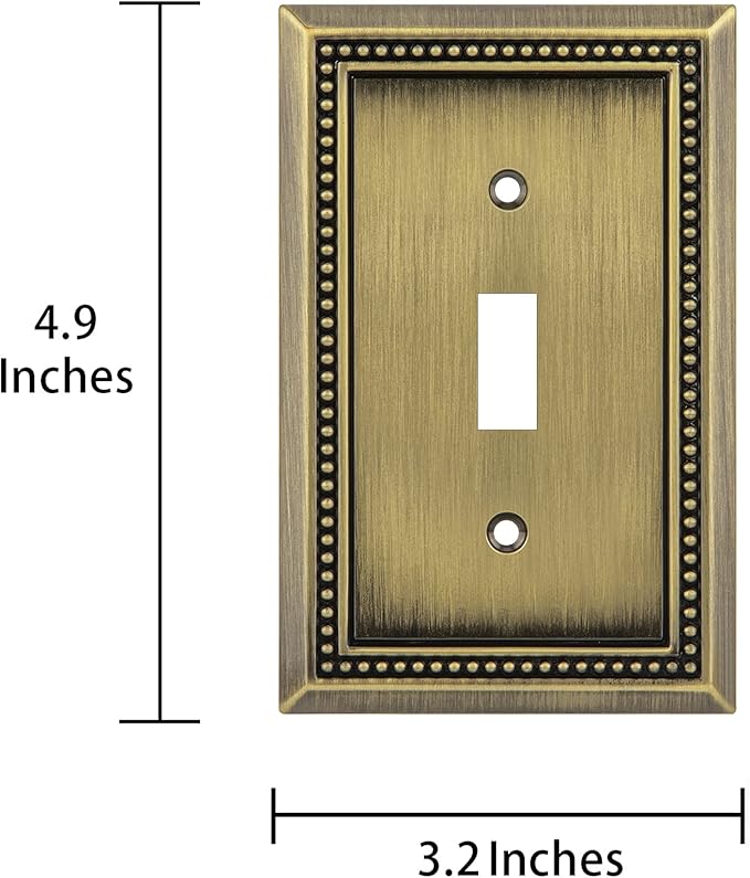 Henne Bery Sunken Pearls Heavy Duty Decorative Wall Plate Switch Plate Outlet Cover (Single Toggle, 2 Pack, Antique Brass)
