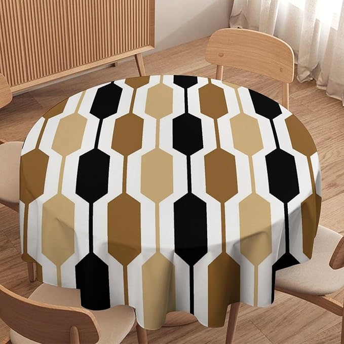Abstract Boho Geometric Round Tablecloth, Mid Century Modern Geometric Art Retro Print Tablecloth for Home Party Dining Room Kitchen Decor 50Inch(127cm)