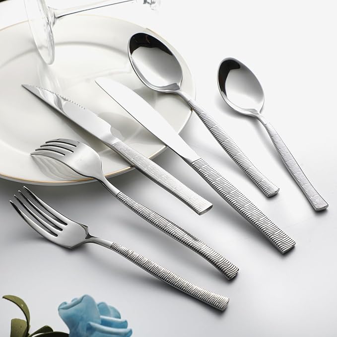 Silverware Set of 24 Stainless Steel Flatware Set with Steak Knives for 4,Tableware Cutlery Set for Home Kitchen Hotel Restaurant