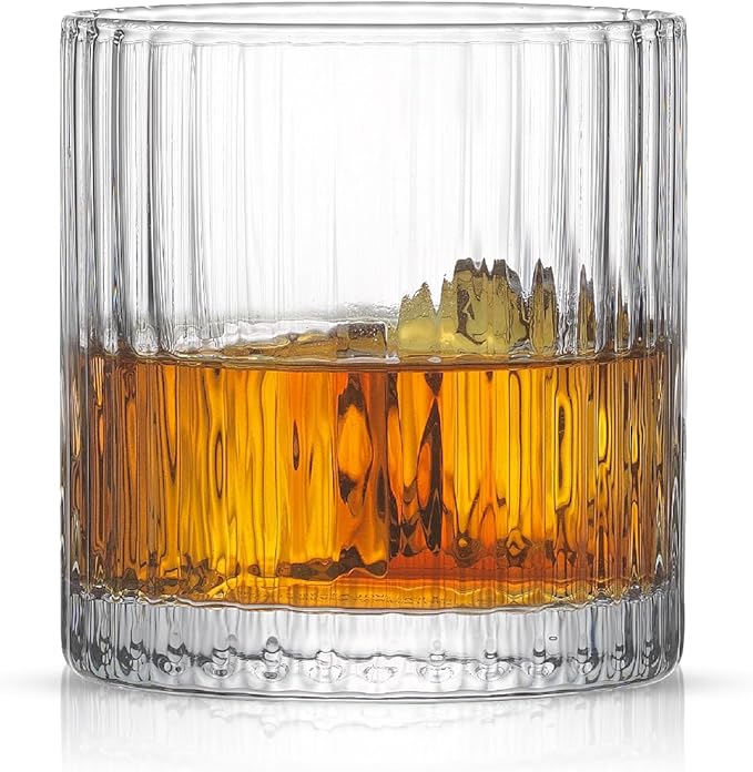 JoyJolt Elle 10oz Double Old Fashioned Whiskey Glasses - Set of 2, Lead-Free Glassware, Dishwasher Safe, Vintage Style Drinking Glasses