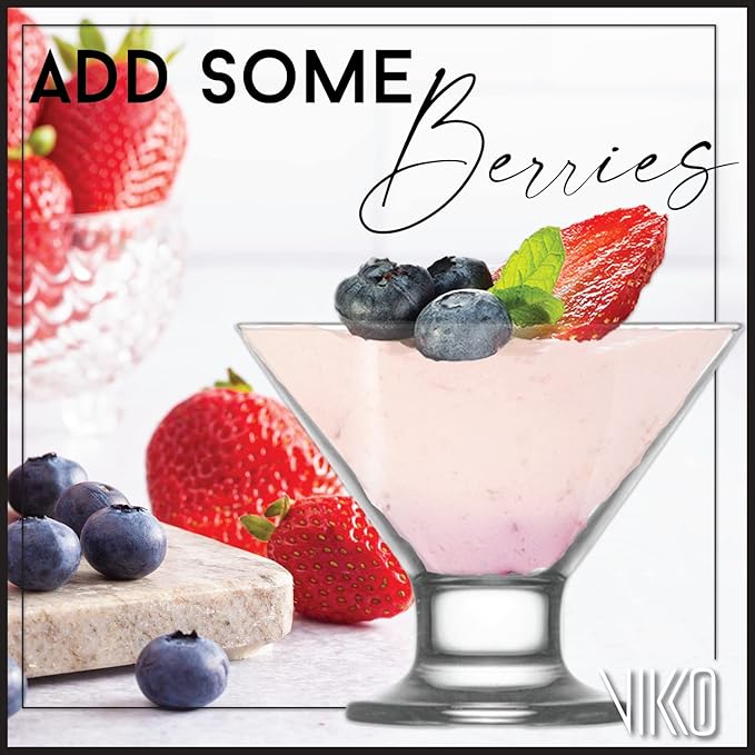 Vikko Dessert Bowls, 5.5 Ounce Ice Cream Sundae Bowls, Set of 12 Footed Dessert Cup For Ices, Pudding, Fruit, and More, Dishwasher Safe
