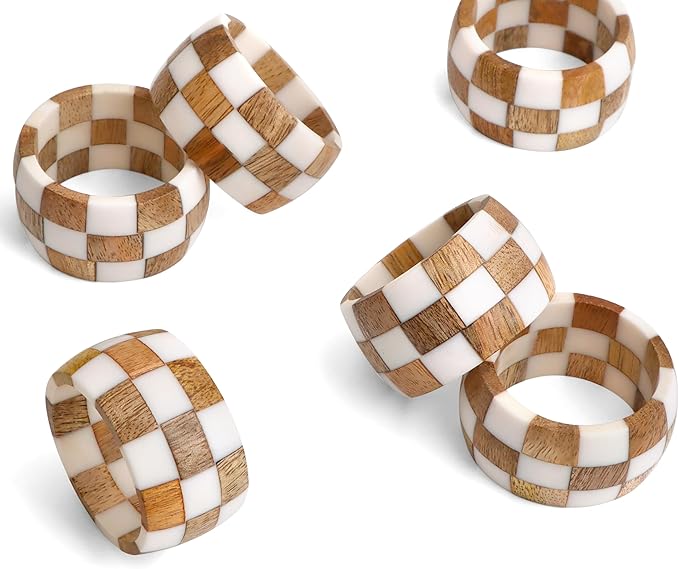 ALPHA Living HOME Rustic Napkin Rings Setof 12 - Handmade Epoxy & Wood Napkin Holders for Table Decor, Wedding, Easter, Thanksgiving, Party & Dining – Modern Farmhouse Accessories (Brown Cream)