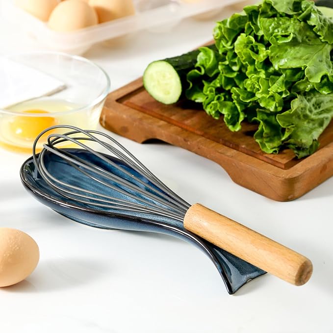 Ceramic Spoon Rest for Stove Top,Large 8.7 Inch Spoon Holder for Kitchen Counter,Porcelain Utensil Rest for Thankgiving and Christmas Gift,Dishwasher Safe and Heat-Resistant,Blue(1 PC)