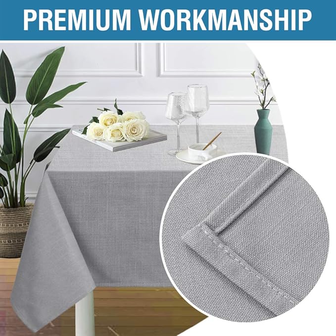 H.VERSAILTEX Linen Textured Table Cloths 54 x 70 Inch Premium Solid Tablecloth Spill-Proof Waterproof Table Cover for Dining Buffet Feature Extra Soft and Thick Fabric Wrinkle Free, Grey