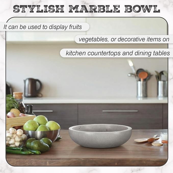 LemonRoad Travertine Decorative Bowl 7.8"x 2" Marble Round Stone Bowl for Entryway Key, Fruit, Kitchen Counter, Dining Table Centerpiece, Office Decor (Grey)