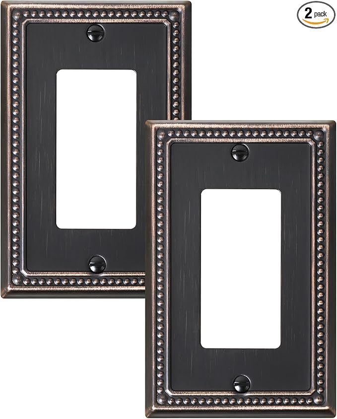 2-Pack Decorator Outlet Cover Plate, Decorative Switch Plates and Outlet Covers, Aged Bronze Metal Wall Plates for Electrical Outlets, Receptacle, GFCI Outlet, Dimmer Switch