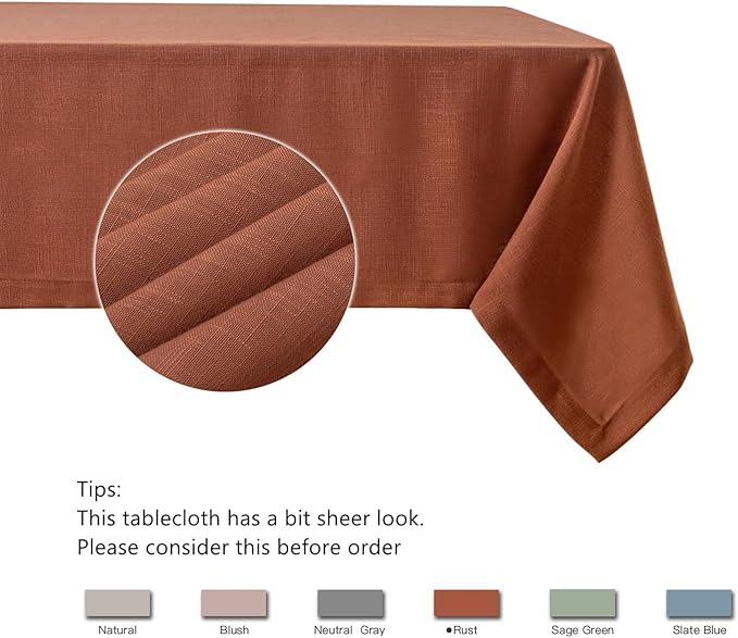 maxmill Lux Faux Linen Table Cloth with Slubby Texture Wrinkle Resistant Anti-Shrink Soft Fall Tablecloth for Kitchen Dining Tabletop for Thanksgiving Parties Rectangle 60 x 140 Inch Rust