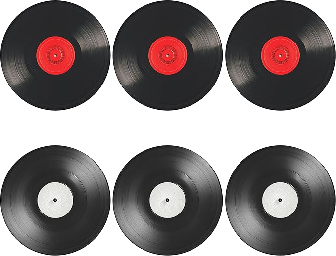 Record Coasters Leather Round Drink Coasters 6 Pcs Set with Holderor for Cup Drink Coffee Table Bar Home Decor