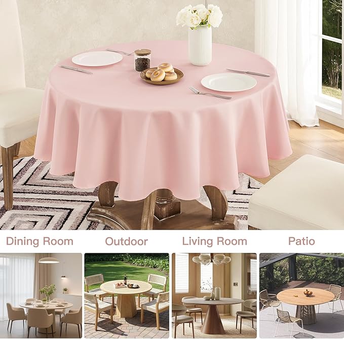 Tablecloth Linen Textured Waterproof & Stain Resistant Table Cloth Wrinkle Free Decorative Fabric Farmhouse Table Cover for Dining/Party/Buffet/Wedding, 60 x 60 Inch, Pink