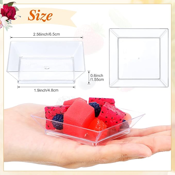 400 Pieces Mini Square Dessert Plates 2.5 x 2.5 Inch Disposable Appetizer Plates Small Clear Plastic Dish for Dessert Salad Appetizer Sauces Tastings Cake Wedding Party Serving (Clear)
