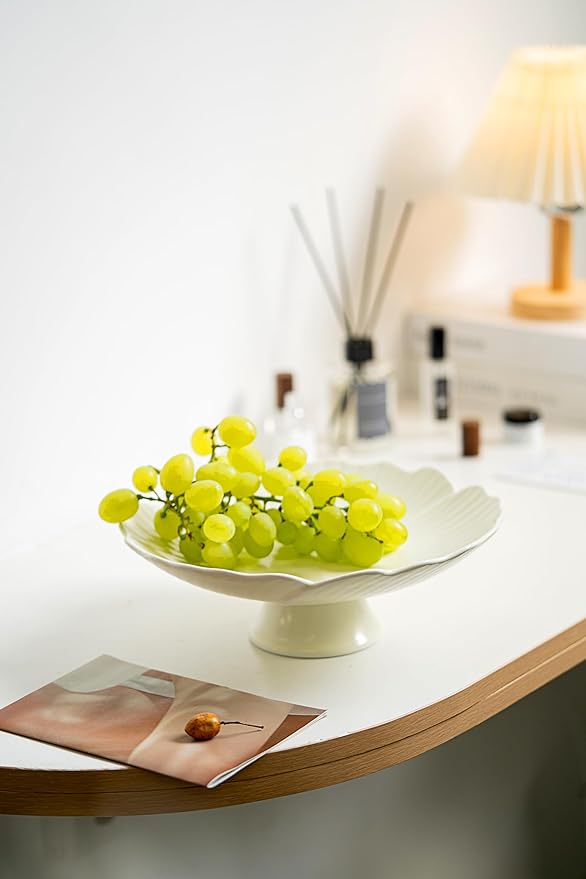 Ceramic Fruit Bowl for Kitchen Counter, Decorative bowl, Pedestal bowl, Footed bowl, Modern fruit bowl, Large fruit bowl, Decorative bowls for home décor, White fruit bowl, 10.5 ""