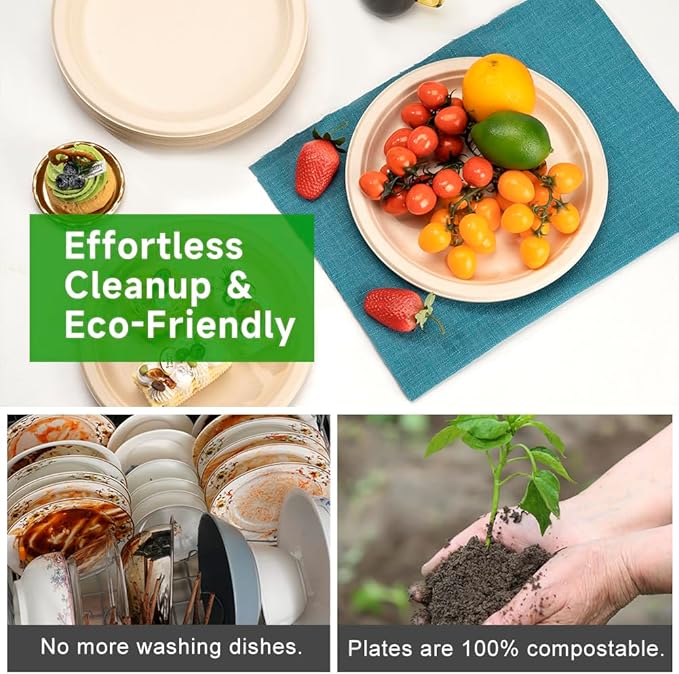 RACETOP Compostable Paper Plates 10 Inch [500 Pack], Disposable Biodegradable Heavy Duty Paper Plates, Made of Natural Sugarcane Fibers, Unbleached Brown, Round