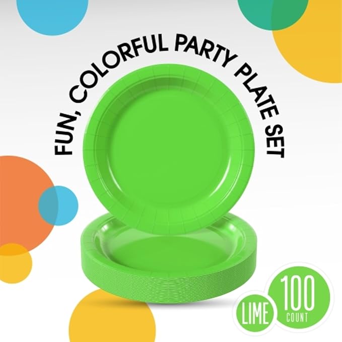 Lime Green Plastic Plates For Party 9" Lime Green Disposable Plates Heavy Duty 100 Pcs Plastic Dinnerware Sets Heavy Duty 350 GSM Disposable Dinnerware Set