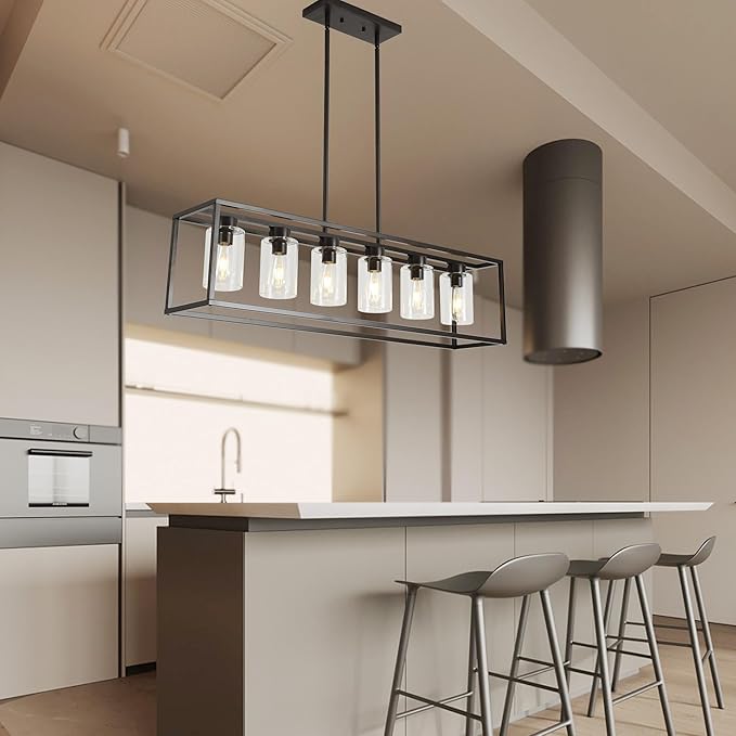 XILICON Dining Rooms Oil Rubbed Bronze Chandeliers,Kitchen Island Farmhouse Lighting Fixture Industrial Rustic Ceiling Hanging 6 Light Modern Pendant Light with Glass Shade