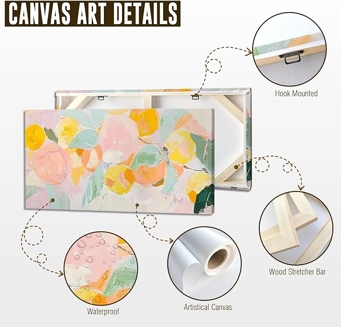ADJUVANT Wall Art Impressionist Colorful Floral 40"L x 20"W, Bright Blooms With Pastel Leaves Canvas Painting Lively Petals Artwork Prints Floral Wall Decor for Living Room Bedroom Dining Room Home Office