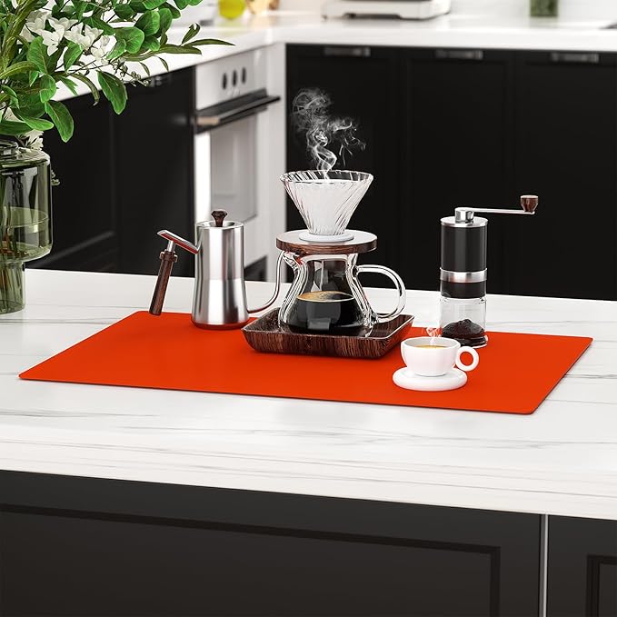 2-Pack Extra Thick Silicone Counter Mats - 24”x16” Large Heat Resistant Kitchen Countertop Protector, Non-Slip Hot Pad Trivet for Air Fryer, Hot Pots & Pans, Coffee Maker(Orange)