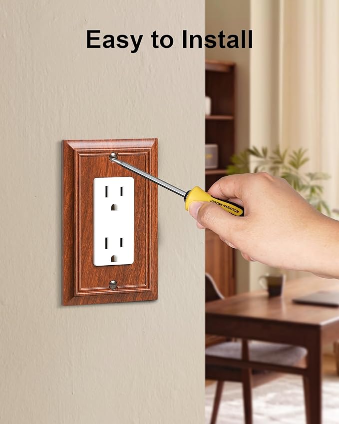 2-Pack Decorator Outlet Cover Plate, Wood Grain Decorative Switch Plates and Outlet Covers, Durable Natural Bamboo Fiber Wall Plates for Electrical Outlets, Receptacle, GFCI Outlet, Dimmer Switch