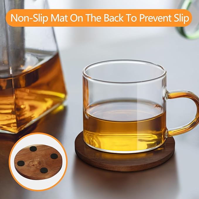 10 Pcs Wood Coasters with Holder, Wooden Coasters for Drinks Absorbent, Drink Coasters for Coffee Table, Modern Home Decor, Coaster Set for Table Protection, Office, Bar