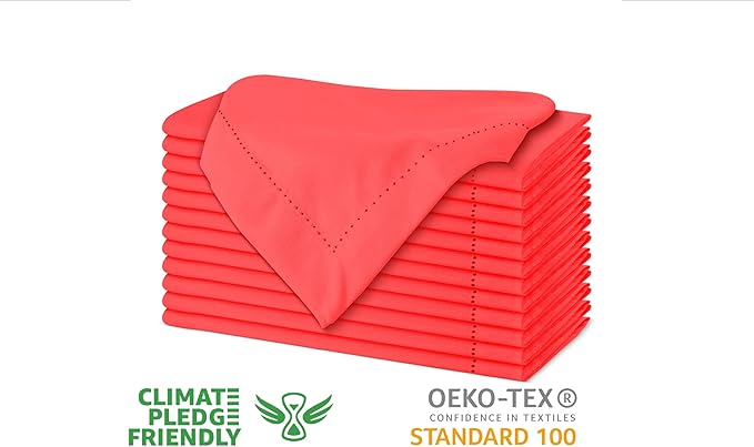 Urban Villa Cloth Napkins Hemstitch Solid Red100% Cotton Absorbent Dinner Napkins (Set of 6) 20x20 Inches Soft Durable Washable Reusable Ideal for Everyday Use Wedding Parties Cloth Dinner Napkins