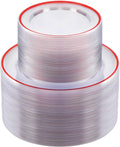 BESTSTAR 200PCS Red and Clear Plastic Plates, Disposable Plate Set with 100 Dinner Plate and 100 Dessert Plates for Party, Christmas, Valentine's Day