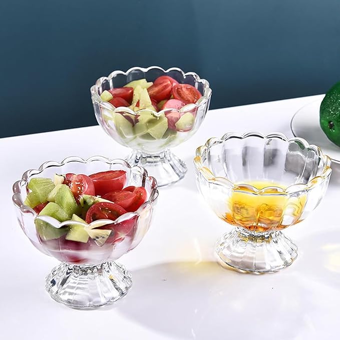 Iced Cream Dessert Bowl，Set of 12，6oz Vintage Glass ware with Heavy Base, Drinking Cup for Sundae, Fruit, Ice Cream, Snack, Condiment (12)