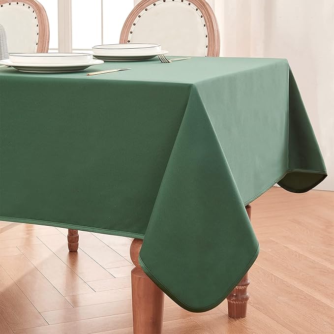 BALCONY & FALCON Rectangle Tablecloth Waterproof Table Cover Fuzzy Linen and Satin Double-Sided Usable Table Cloth for Dining, Kitchen, Cafe, Parties and Outdoor Use (Hunter Green 55x70)