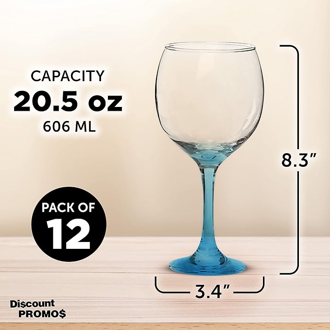 DISCOUNT PROMOS Premiere Wedding Wine Glasses 20.5 oz. Set of 12, Bulk Pack - Restaurant Glassware, Perfect for Red Wine or White Wine - Blue