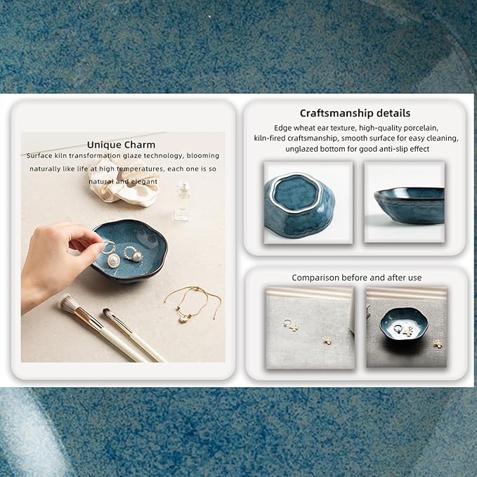 Floral Ceramic Ring Dish Elegant Jewelry Gift for Women Ceramic Trinket Tray Ring Holder Necklace Organizer for Mom Best Friend Sister (blue)