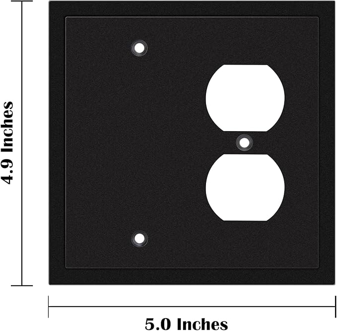 Henne Bery Modern Edge Decorative Wall Plate Switch Plate Outlet Cover, Durable Solid Zinc Alloy (Blank/Duplex, Matte Black)