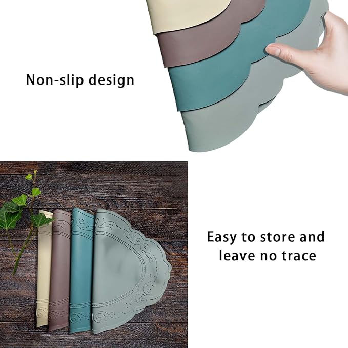 Silicone Placemats Set of 4, Oval Heat Resistant Non-Slip Table Mat, Waterproof Silicone Placemat, Baking Mats, Easy to Clean Table Protector Mat by Siliconty(4, Dark Green)